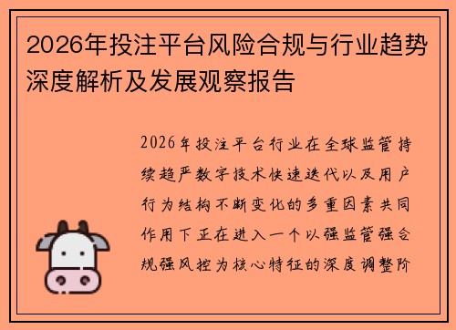 2026年投注平台风险合规与行业趋势深度解析及发展观察报告